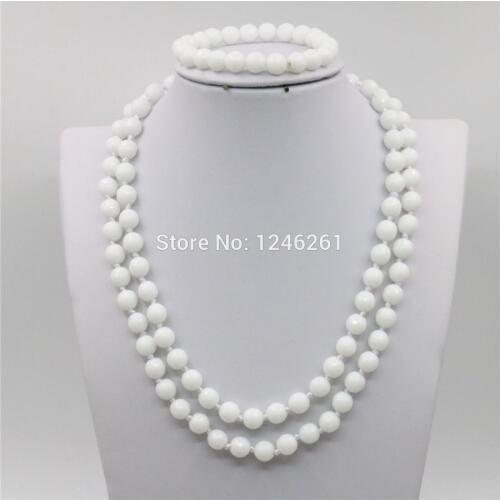 8mm Natural White Tridacna Beads Necklace Bracelet Sets Women Girls Christmas Gifts DIY Fashion Jewelry Making Stone Gems 36inch