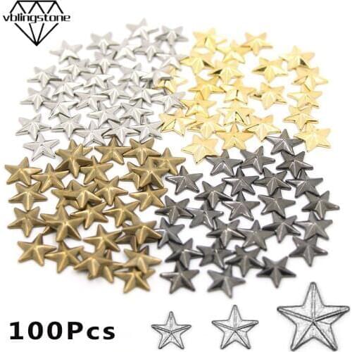 8/10/15mm Star Shape Hot Fix Stud 100pcs Hot Fix Rhinestuds Rivets On Clothes DIY Punk Accessories Gold Sliver Black Rhinestuds