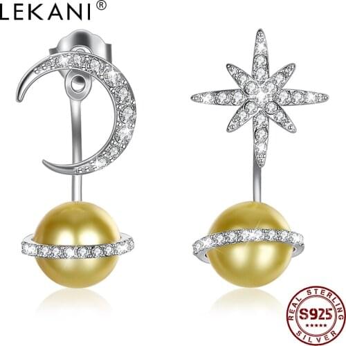 LEKANI Sterling Silver 925 Stud Earring Universe Shining Star Moon Earrings For Women Round Austria Crystal Fine Jewelry Hot