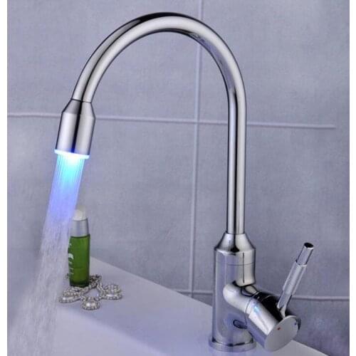 Bathroom sink basin LED lamp faucet chrome plated, Kitchen faucet mixer hot and cold,Rotated kitchen dish basin faucet pull down