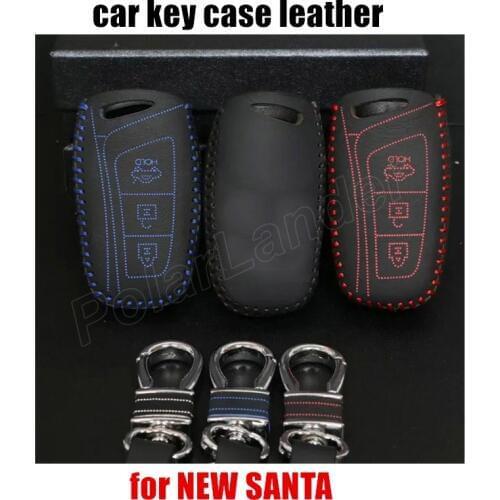 Only Red genuine leather car key case fit for HYUNDNAI NEW SANTA leather cover sewing by hand fashion goods best gift