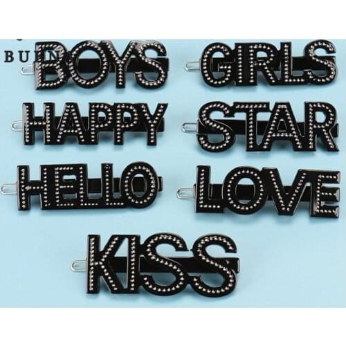 Black Hair Pin - Beads Hair Clip Barrette for Women Girl Letter Hair Ornament - Trendy Hair Accessories for Thin Hair Tiara Prom