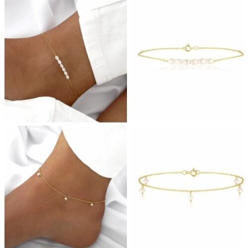 Aide Anklet For Women 925 Sterling Silver Summer Baroque Alien Pearl Handmade Ladies Bracelet Charms Anklet Bracelet 925 1PCS