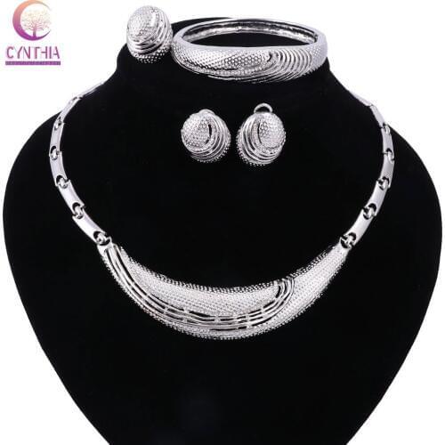 Women silver plated round jewelry sets with Bracelet earrings statement necklace for wedding boho necklace 2017 Direct Selling