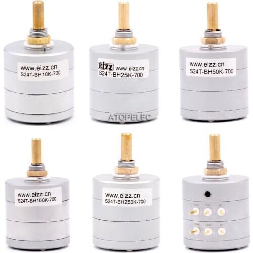 1pc EIZZ 24 Steps Attenuator Dual-Unit Stereo Volume Potentiometer 2-gang Gold Plated Copper Pin 10K/25K/50K/100K/250K