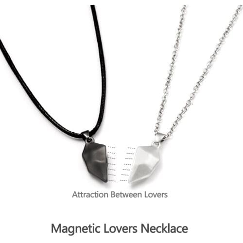 2pcs/set Personality Magnetic Honey Love Couple Pendant Necklace Broken Heart Wishing Stone Charm Necklace Valentines Day Gift