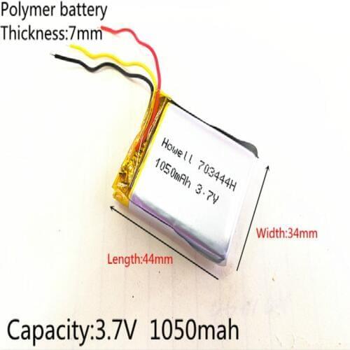 3 line 3.7V 1050mAh 703444 Lithium Polymer Li-Po li ion Rechargeable Battery cells For Mp3 MP4 MP5 GPS mobile bluetooth