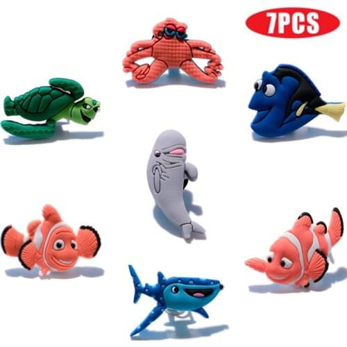 7pcs PVC Turtle Beluga Whale Shark Shoe Charms accessories Shoe Decoration Buckles Fit Bands Bracelets Croc JIBZ