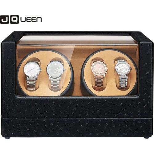 JQUEEN Automatic Watch Winder 4+0 Black Ostrich Pattern with Extremely Quiet Motor Large Capacity