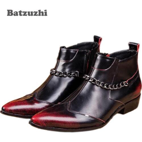 Batzuzhi Luxury Boots Men Black Red Wedding Dress Ankle Boots Genuine Leather Botas Party Ankle Boots Pointed, Big Size EU38-46