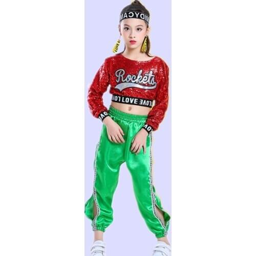 Kids Dance Costumes For Jazz Long Sleeve Tops Pants Hip Hop Clothing Girls Ballroom Stage Street Dance Performance Wear