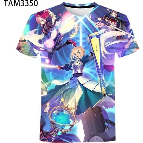 Mens Womens Summer Short Sleeve T-Shirt Japanese Anime Fate Series 3D Digital Printing Childrens Creative Street Cool Top