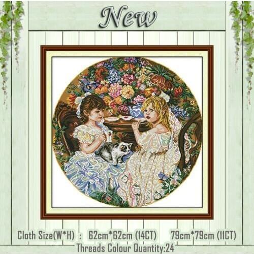 Two little girl sister home decor paintings Counted printed on canvas DMC 14CT 11CT Cross Stitch Needlework kits Embroidery Sets