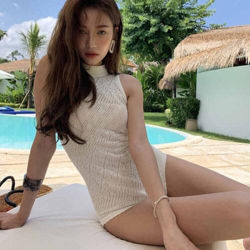 Korean Sexy Triangle Small Breasts Gathered To Cover Belly Hollow Design Thin Retro Conservative Snorkeling One-Piece Swimsuit