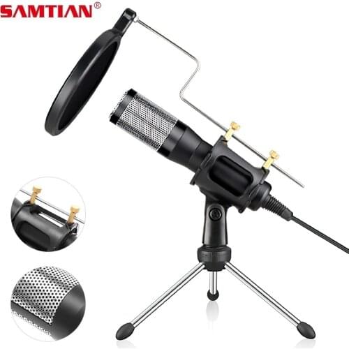 SAMTIAN Live Karaoke Microphone USB Wired Microphone With Stand Vocal Recording Microphone Computer Mic For Gamers Microphone