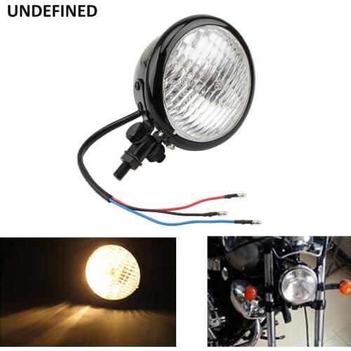 Motorcycle Headlight 12V Hi/Low Beam Plating Trim Head Light Lamp For Harley Bobber Chopper SX650 TRI Cafe Racer Universal Black