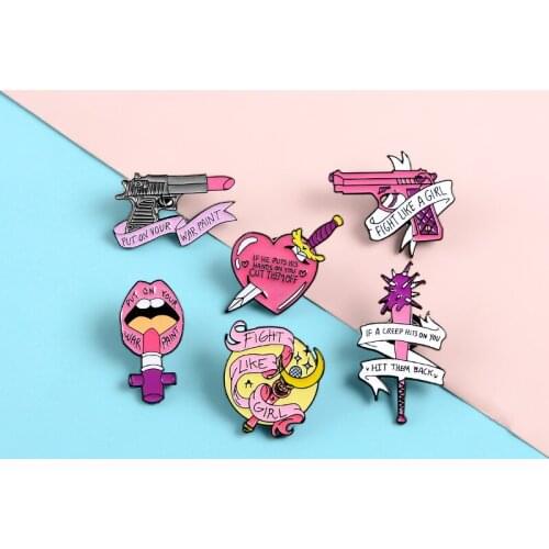 Cartoon Cute Sweet Pink Lipstick Microphone Love Lips Letters Enamel Brooch Alloy Badge Denim Clothes Bags Pins Jewelry Gifts