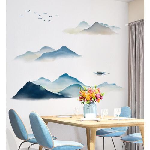 New Chinese style wall sticker art ink painting living room wall decor bedroom study room decoration home self-adhesive stickers