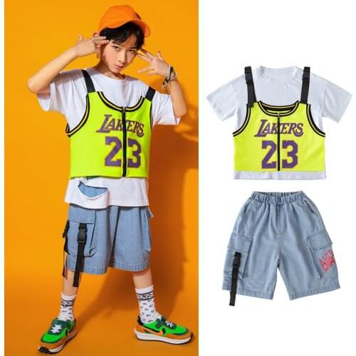 New ChildrenS Hip-Hop Dance Clothes Summer Boys Hiphop Sling Short-Sleeved Suit Jazz Performance Costumes Rave Clothes SL4925