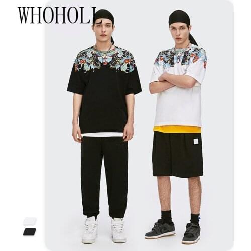 WHOHOLL T-shirt Mens Clothing Street Summer 2021 100% Cotton Koi Print Oversized Loose T-shirt For Men