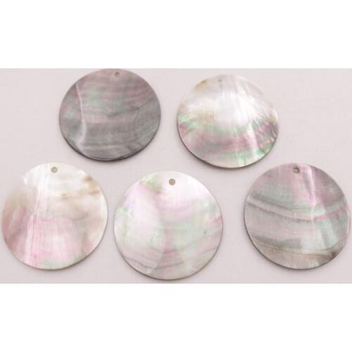 5 PCS 40mm Coin Natural Gray Black Rainbow Shell Mother of Pearl Charms