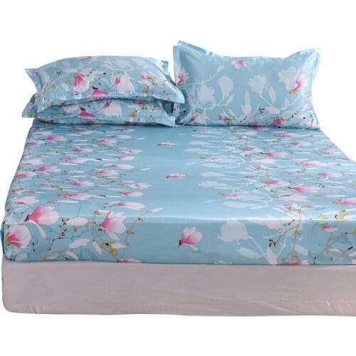 Luxury Flowers Satin Silk Fitted Sheet Bed Sheet with Elastic Rubber Band Women Men Mattress Protector Cover 1pc No Pillowcase