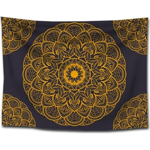 Dark Golden Mandala Flower Tapestry for Livingroom Photography Wall Decor