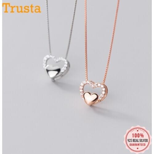 TrustDavis Real 925 Sterling Silver Fashion Cute Romantic Heart CZ Choker Necklace For Women Wedding Birthday Fine Jewelry DB060