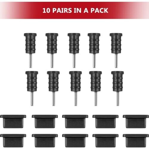 UKCOCO 10 Pairs=20pcs Black USB Type C Anti Dust Protective Cover Silicone Port Plug Cover