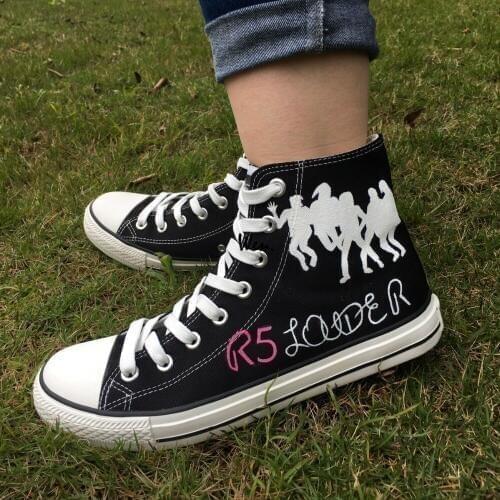 Wen Unique Custom Pink Painted R5 LOUDER Hand Painted Sport Shoes Girls Womens Bottom High Top Flats Canvas Black Sneakers
