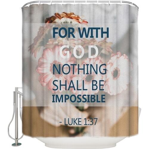 Carnation Bible Quotes English Shower Curtain Bathroom Decorative Fabric Waterproof Shower Curtain