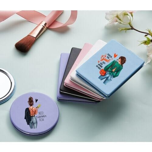 Personality Makeup Mirror with 2 Side for lady Smal Portable Travel Folding Magnifying Compact Pocket Cosmetic Vanity Mirrors