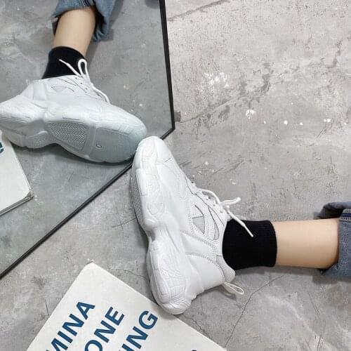 Womens 2021 new spring and autumn casual net red thick-soled mesh breathable sports white shoes