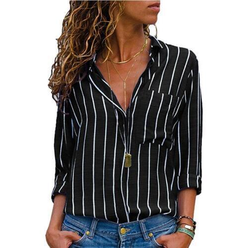Womens shirts for autumn/winter hot style fashionable multi-color striped long-sleeve blouses for women Striped blouse