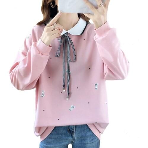 2020 Autumn Casual Thin Style Women Print Harajuku Polka Dot Bow-knot Literature And Art Loose Lady Sweatshirt Female Pullover