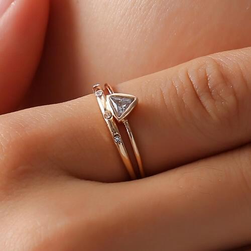Fashion Simple Geometric Zircon Crystal Joint Combination Ring for Women Korean Style Gold Silver Color Ring New Jewelry Gift