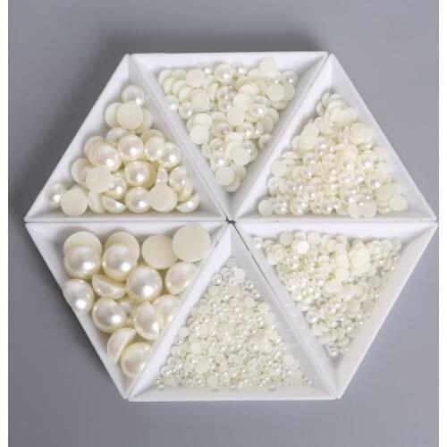 1.5-14mm White/Ivory/Random Mixed Color Flatback Half Round Pearl Craft flat bottom without hole ABS Imitation Pearl Beads DIY