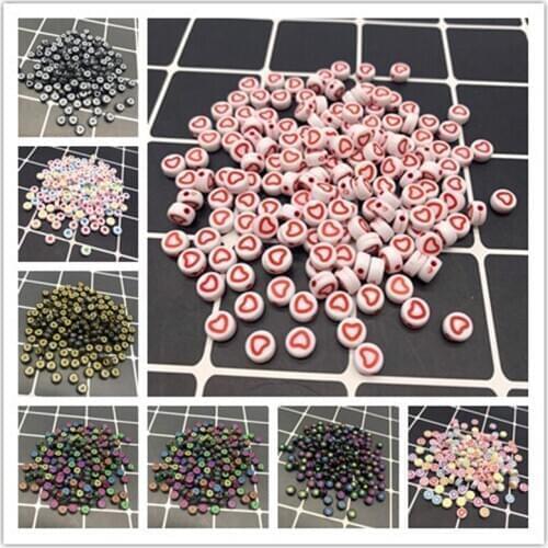 100pcs / lot 6mm Acrylic Spaced Beads Round Shape Love Heart For DIY Jewelry Making Handmade Bracelet