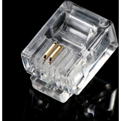 100pcs/Lot RJ11 6P2C Modular Plug Network Cable Connector Clear 2P