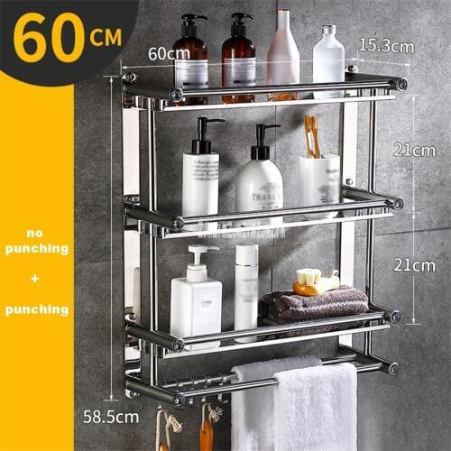 1140 Household Bathroom Glass Shelf Stainless Steel Bathroom Towel Rack Folding 3-Layer Punching/No Punching Bathroom Pendant