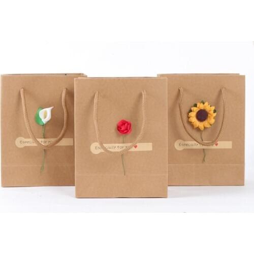300pcs/lot Kraft Paper Tote Bag Rope Handle Shopping Bag Hand Carry Pouch Gift Bag for Birthday Christmas Holiday Gift SN3464