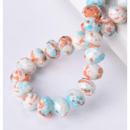 72pcs 8x6mm Rondelle Faceted Lake Blue & Orange Coated Opaque Glass Loose Crafts Beads lot for DIY Jewelry Making Findings