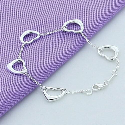 925 Sterling Silver Five Hearts Bracelet For Woman Charm Wedding Engagement Party Fashion Jewelry Gift