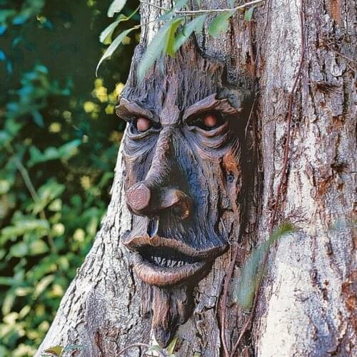 Bark Ghost Face Facial Features Decoration Outdoor Creative Props for Garden Decoration Outdoor Statue