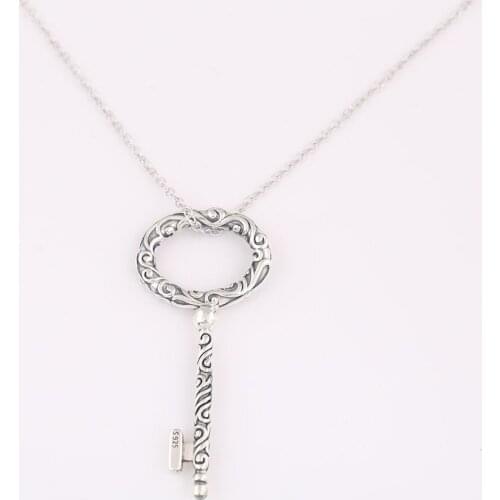 Authentic S925 Sterling Silver Regal Key Necklace For Women Wedding Party Gift fit Lady Fine Jewelry
