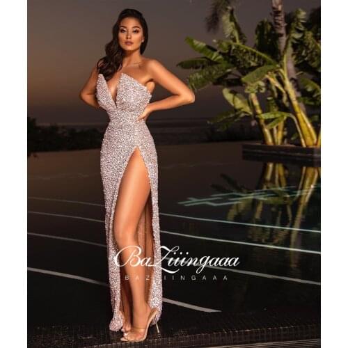 BAZIIINGAAA Luxury Woman Cocktail Dress Beaded Sequins Long Elegant Night Cocktail Party Formal Dresses for Wedding Plus Size