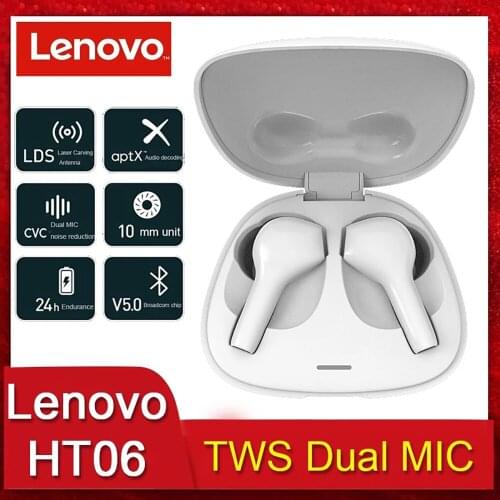 Lenovo HT06 Wireless Headset Noise Reduction BT Headphones with Mic In-ear Sports Earbuds HiFi Sound Quality Ultra-low Earphone