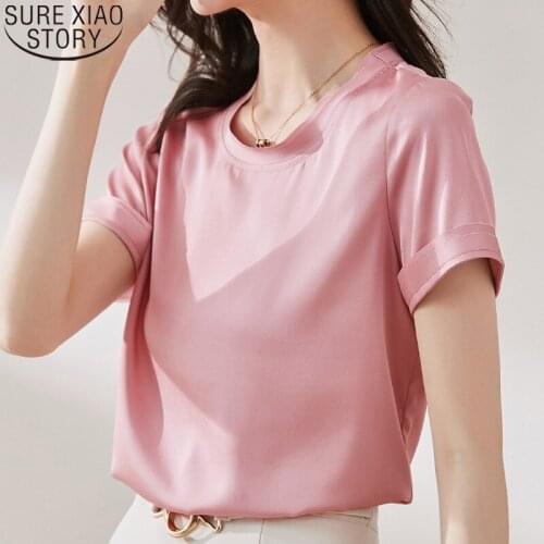 2021 Summer New Plus Size 3XL Casual Silk Short Sleeve Blouse Women Satin Blouse Loose Ladies Tops O-neck Clothes Blusas 13879