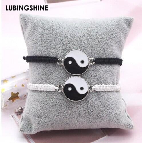Chinese Retro Tai Chi Bagua Yin Yang Bracelet Black White Woven Rope Adjustable Bracelets Bangle For Women Men Couple Jewelry