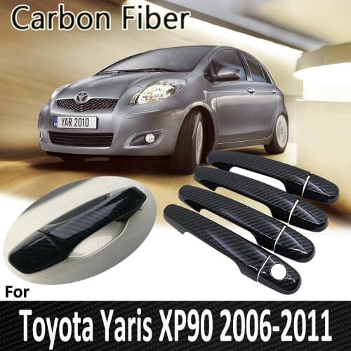 Black Carbon Fiber for Toyota Yaris Vitz XP90 2006 2007 2008 2009 2010 2011 Door Handle Cover Sticker Decoration Car Accessories